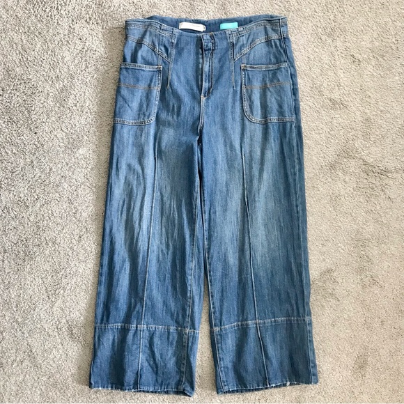 Pilcro High Rise Wide Leg Jeans Size 18W Patch Pockets Front Seam Blue - Picture 1 of 9